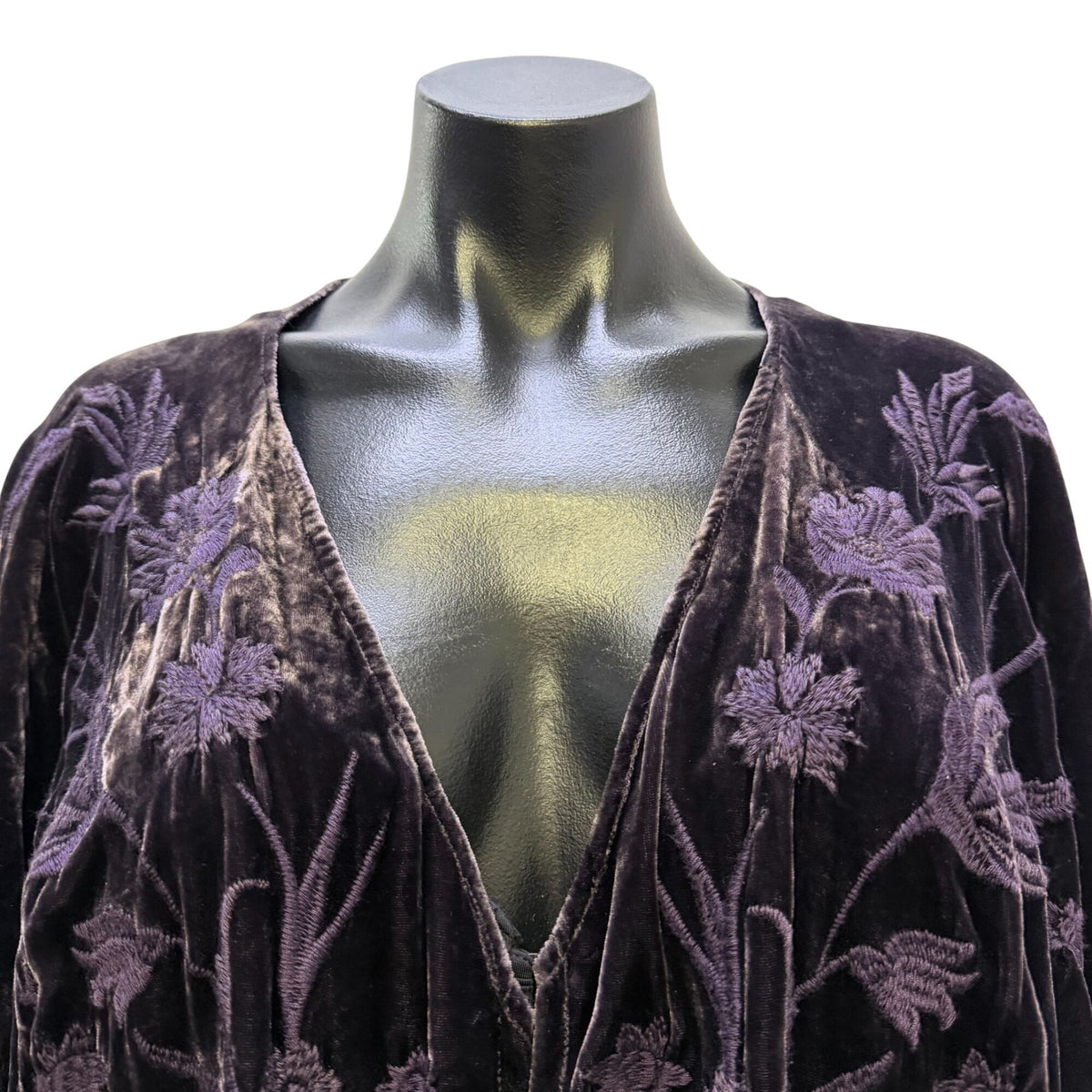 Johnny Was Purple Velvet Embroidered Floral Duster Kimono XL