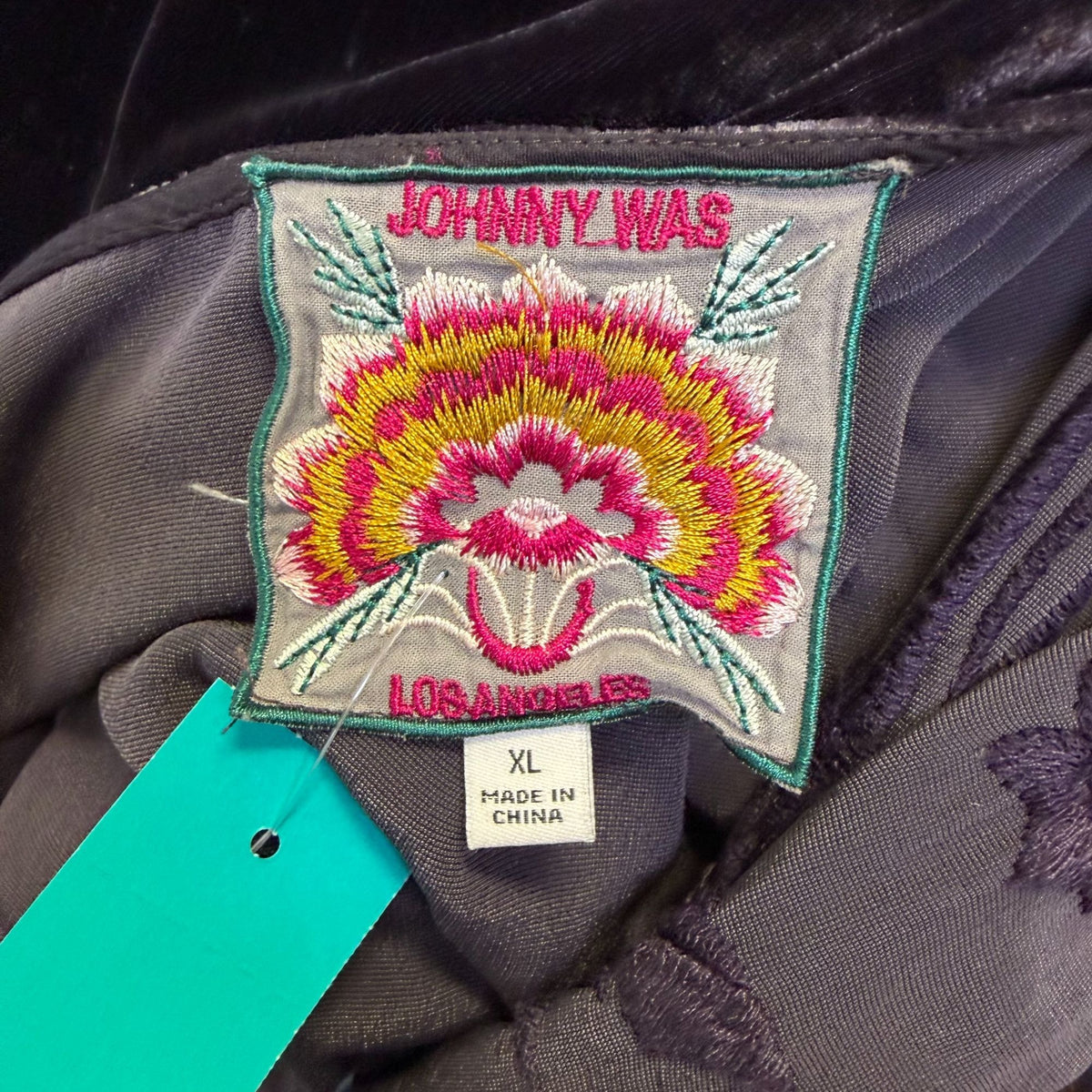 Johnny Was Purple Velvet Embroidered Floral Duster Kimono XL