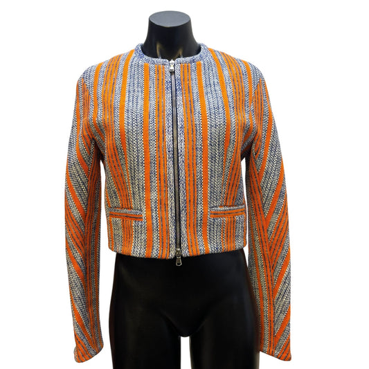 Carven Tweed Cropped Jacket Blue Orange S