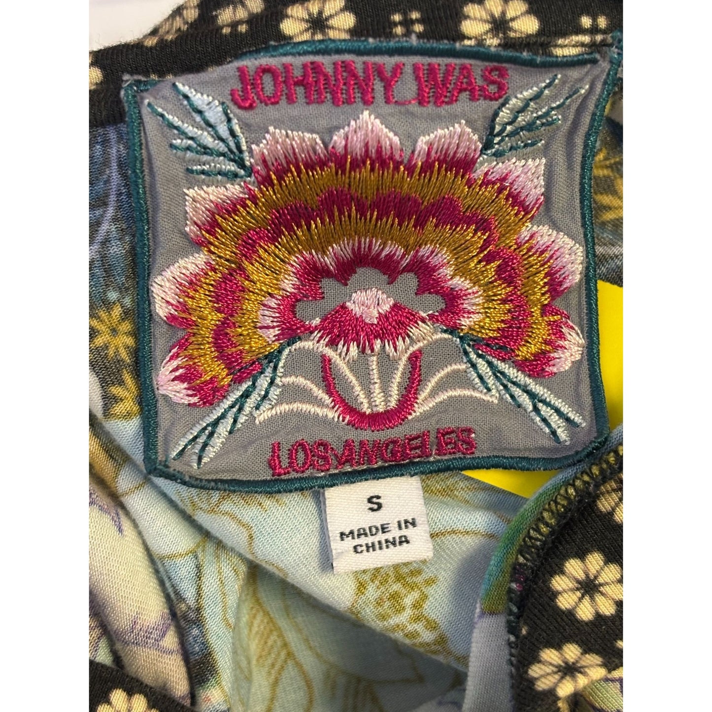 Johnny Was Floral Phoenix Printed Long Sleeve Pullover Shirt Black Multi S