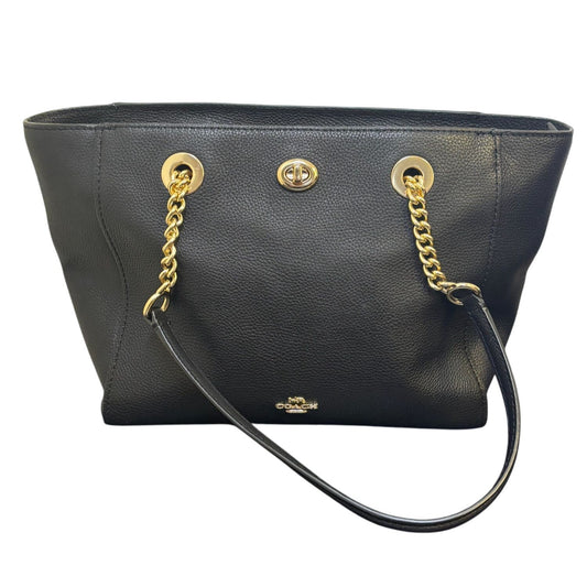 Coach Black Leather Shoulder Bag With Gold Chain Straps