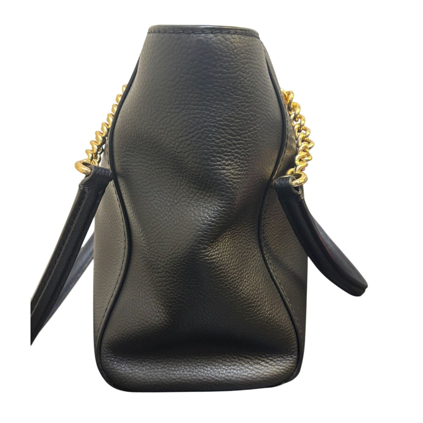 Coach Black Leather Shoulder Bag With Gold Chain Straps