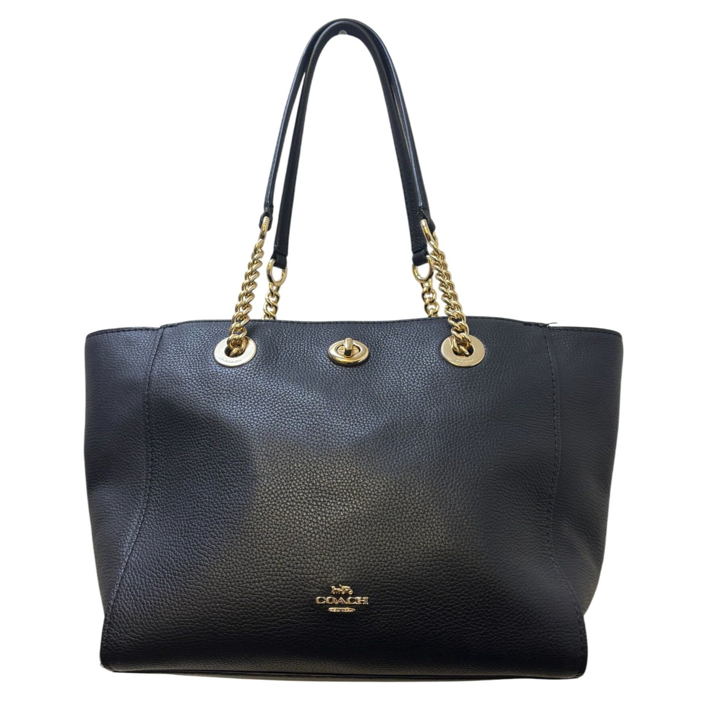 Coach Black Leather Shoulder Bag With Gold Chain Straps