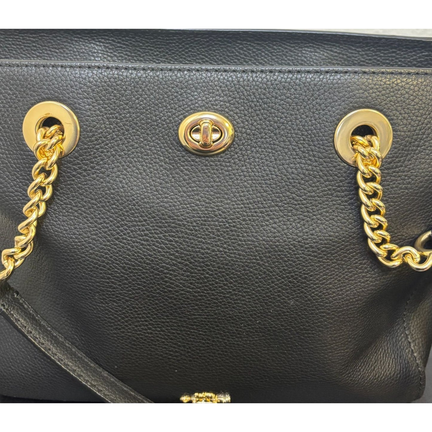 Coach Black Leather Shoulder Bag With Gold Chain Straps
