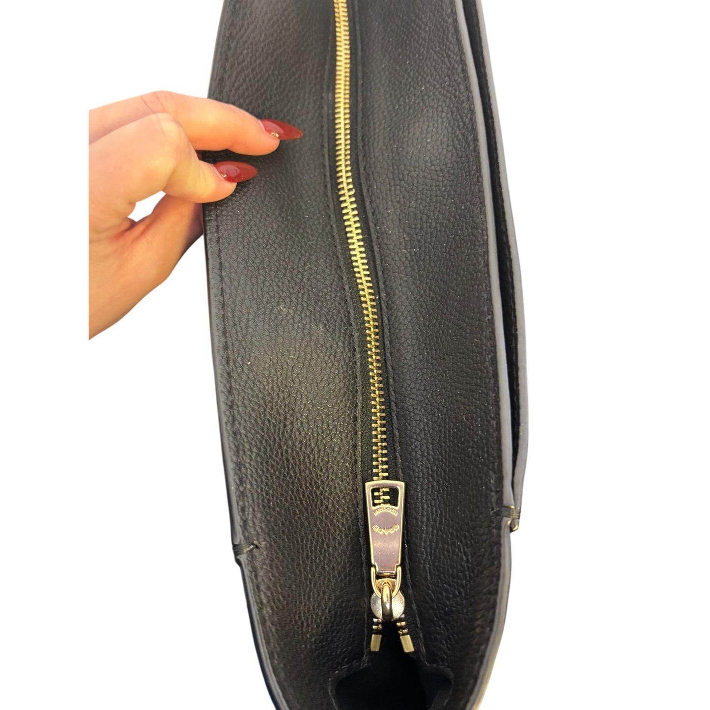 Coach Black Leather Shoulder Bag With Gold Chain Straps