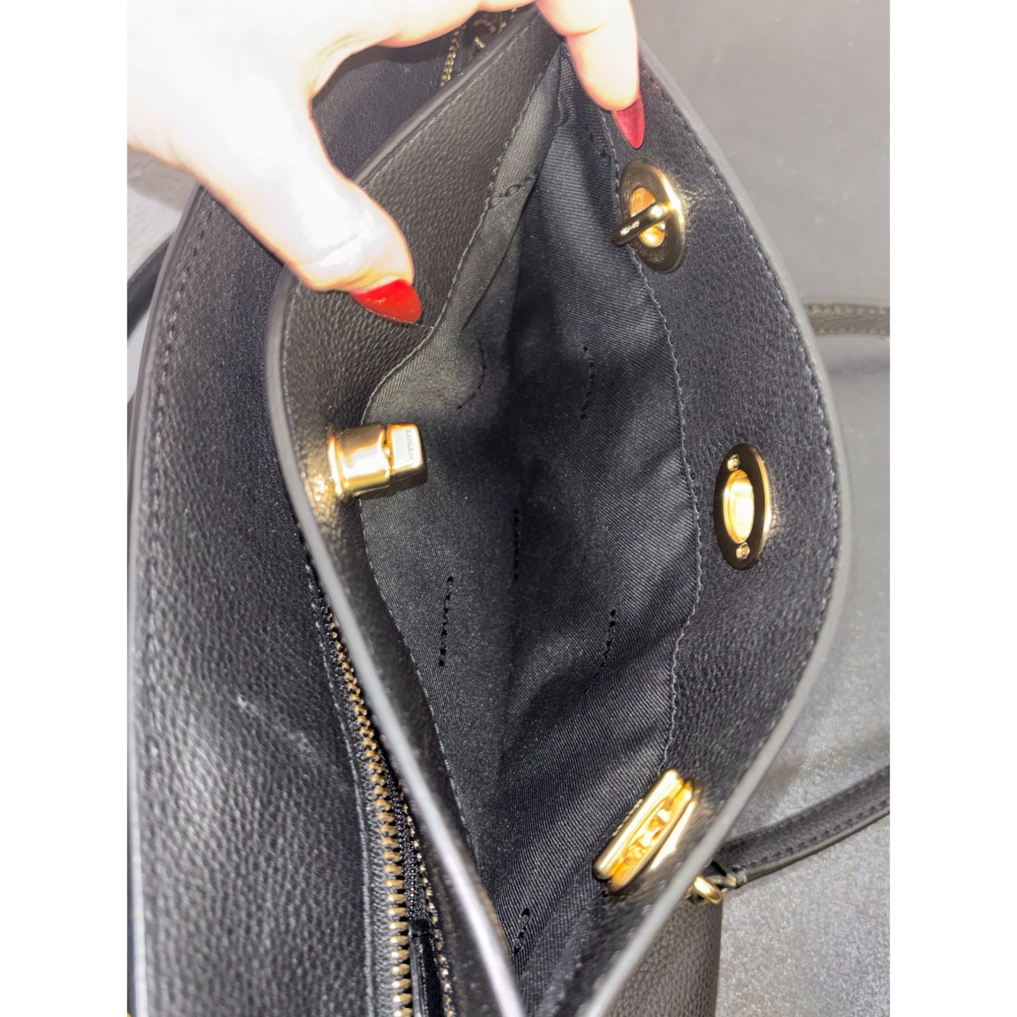 Coach Black Leather Shoulder Bag With Gold Chain Straps