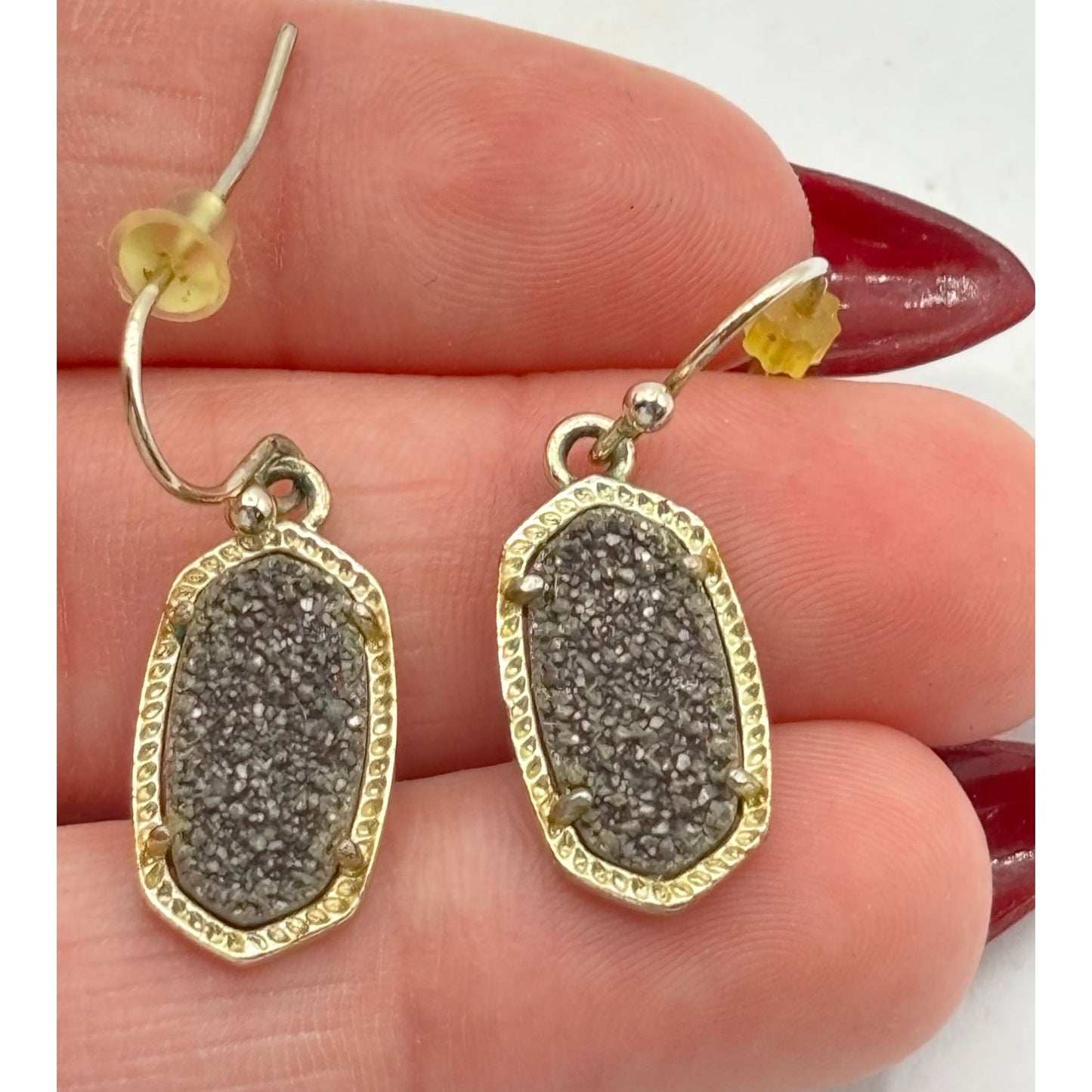 Kendra Scott Oval Drusy Drop Earrings With Textured Stone & Gold-Tone Border