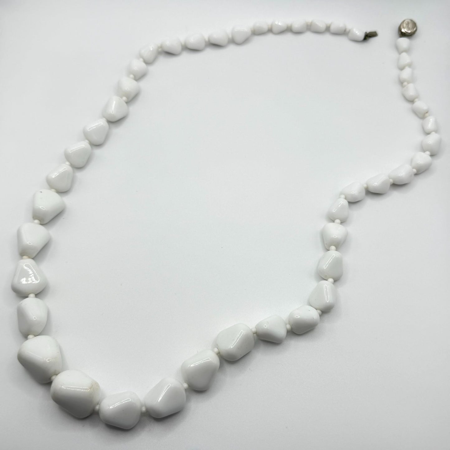 Vintage Alice Caviness White Beaded Necklace With Silver-Tone Clasp