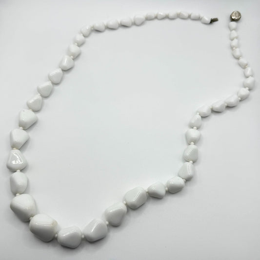 Vintage Alice Caviness White Beaded Necklace With Silver-Tone Clasp