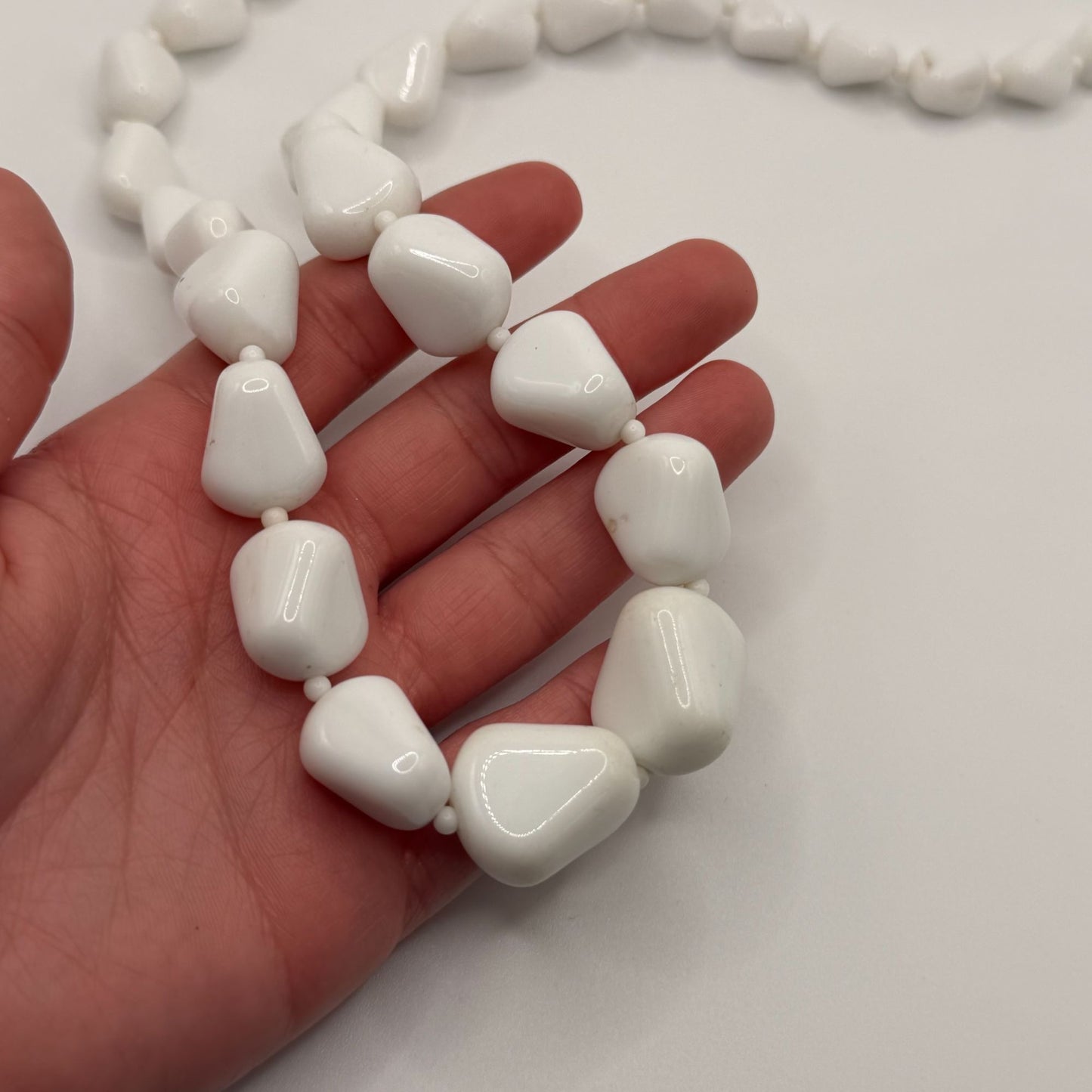 Vintage Alice Caviness White Beaded Necklace With Silver-Tone Clasp