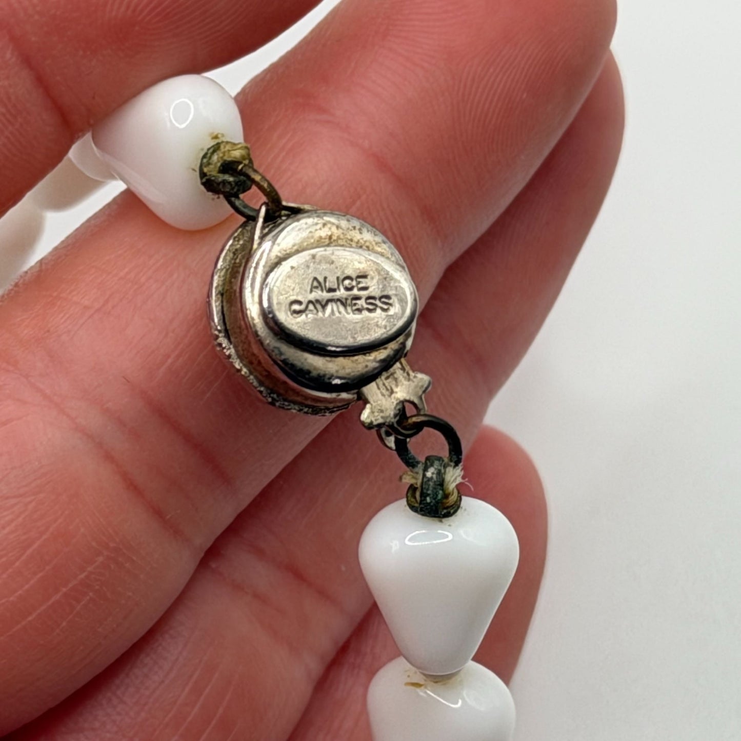 Vintage Alice Caviness White Beaded Necklace With Silver-Tone Clasp