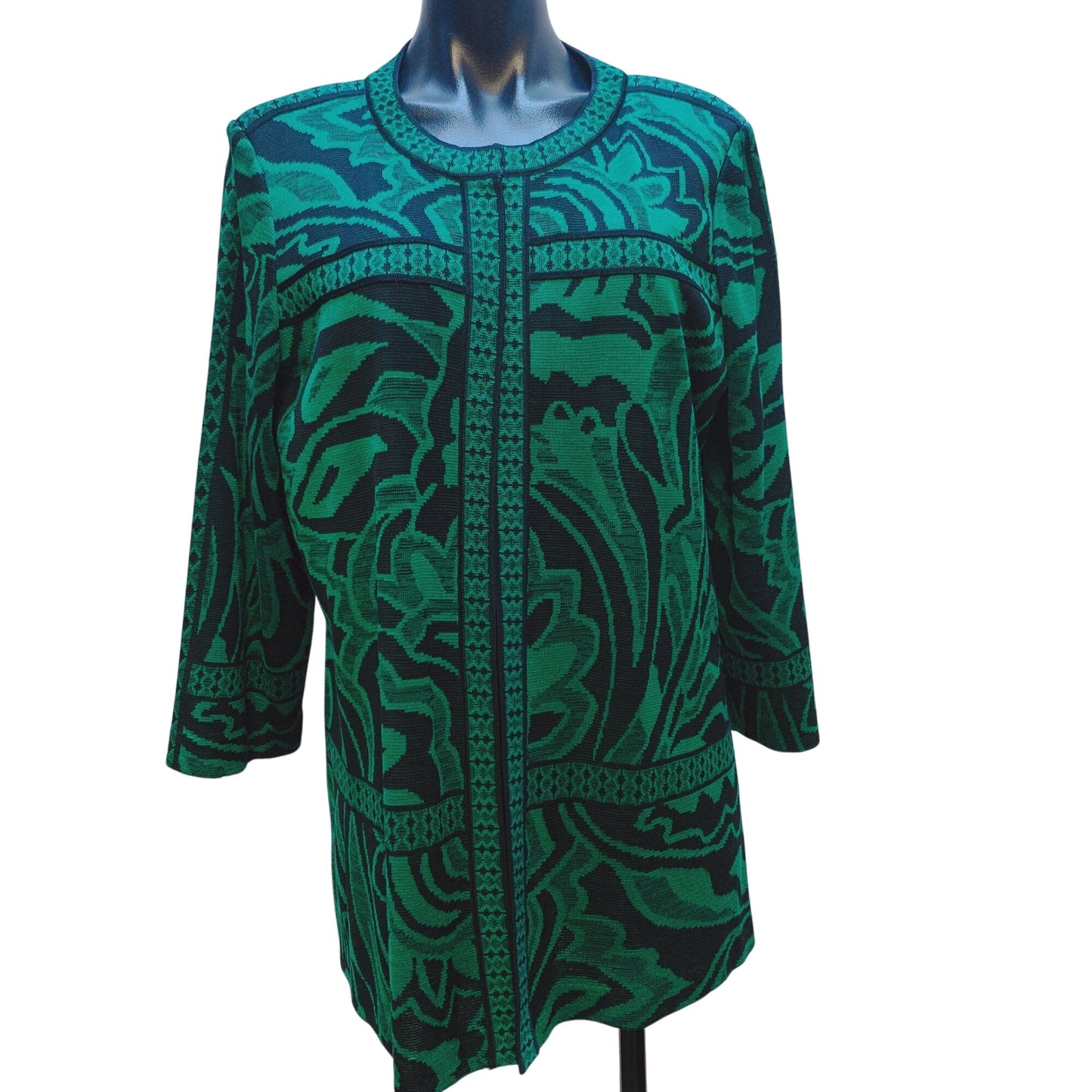 Ming Wang Green Sleeveless Top Jacket Green Floral Black Accents Size XL