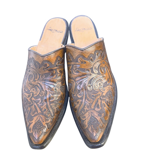 Laddy Vaquero Western Mule Clogs Women Size 8 Embossed Leather Slip-On Heels