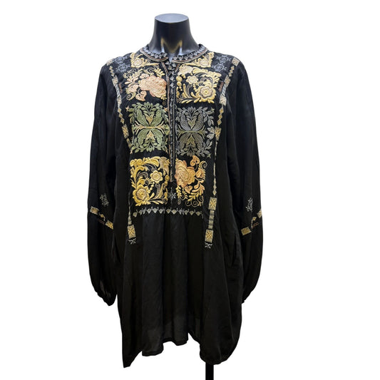 Biya JW Black Silk Embroidered Blouse With Floral Details L