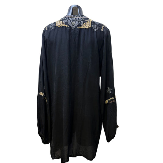 Biya JW Black Silk Embroidered Blouse With Floral Details L