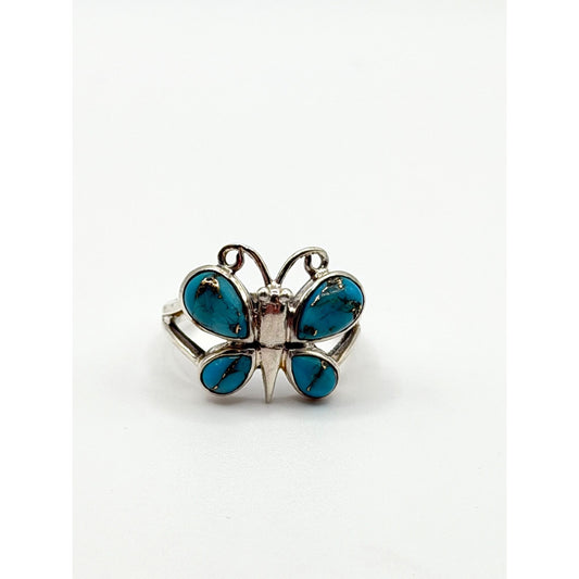 Butterfly Turquoise & Sterling Silver 925 Ring Size 8.5
