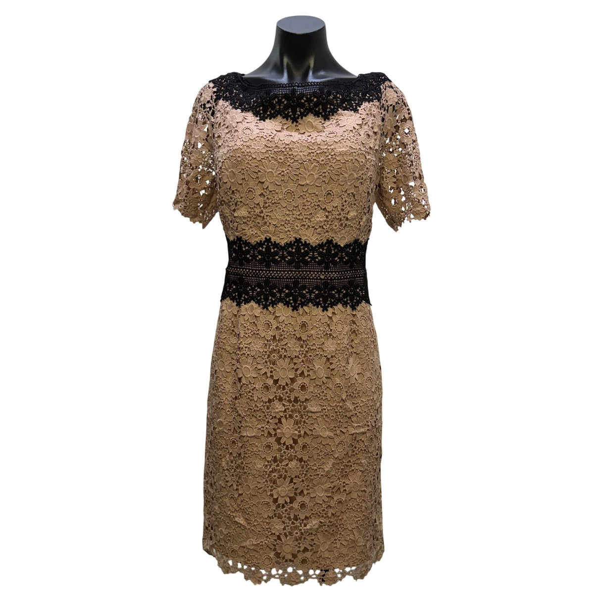 Shani Floral Lace Dress Beige & Black Short Sleeve 12