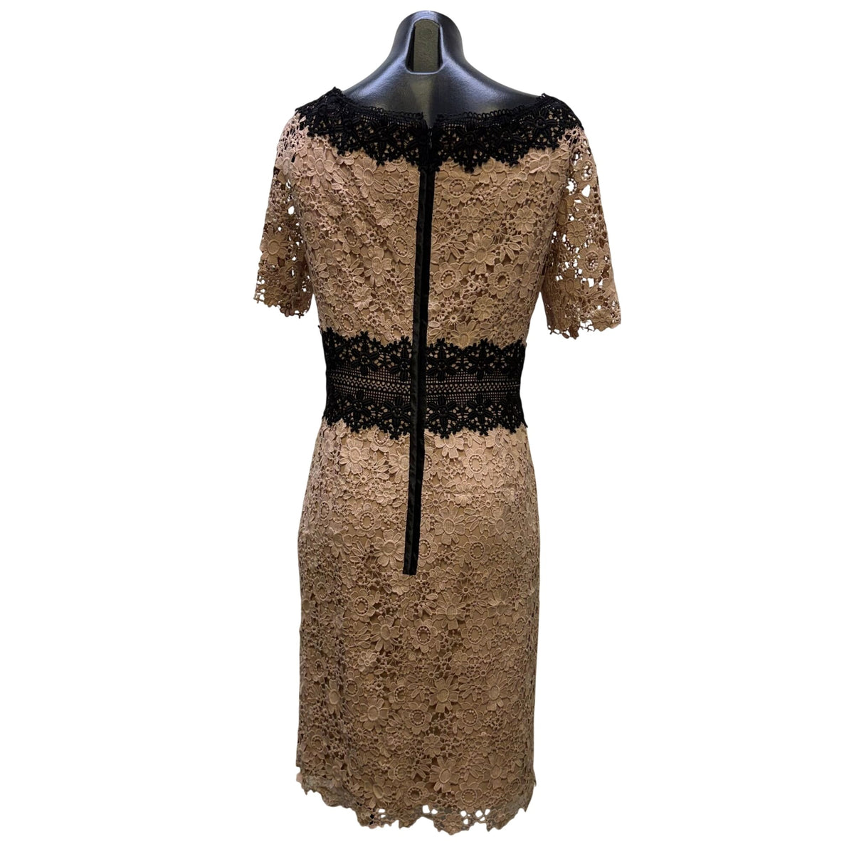 Shani Floral Lace Dress Beige & Black Short Sleeve 12