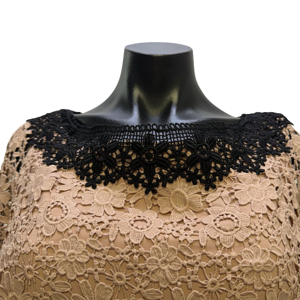 Shani Floral Lace Dress Beige & Black Short Sleeve 12