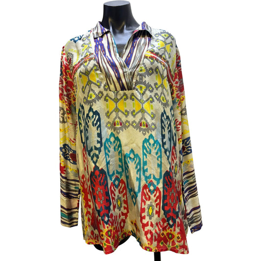 Johnny Was Silk Blouse Multicolor Long Sleeve M