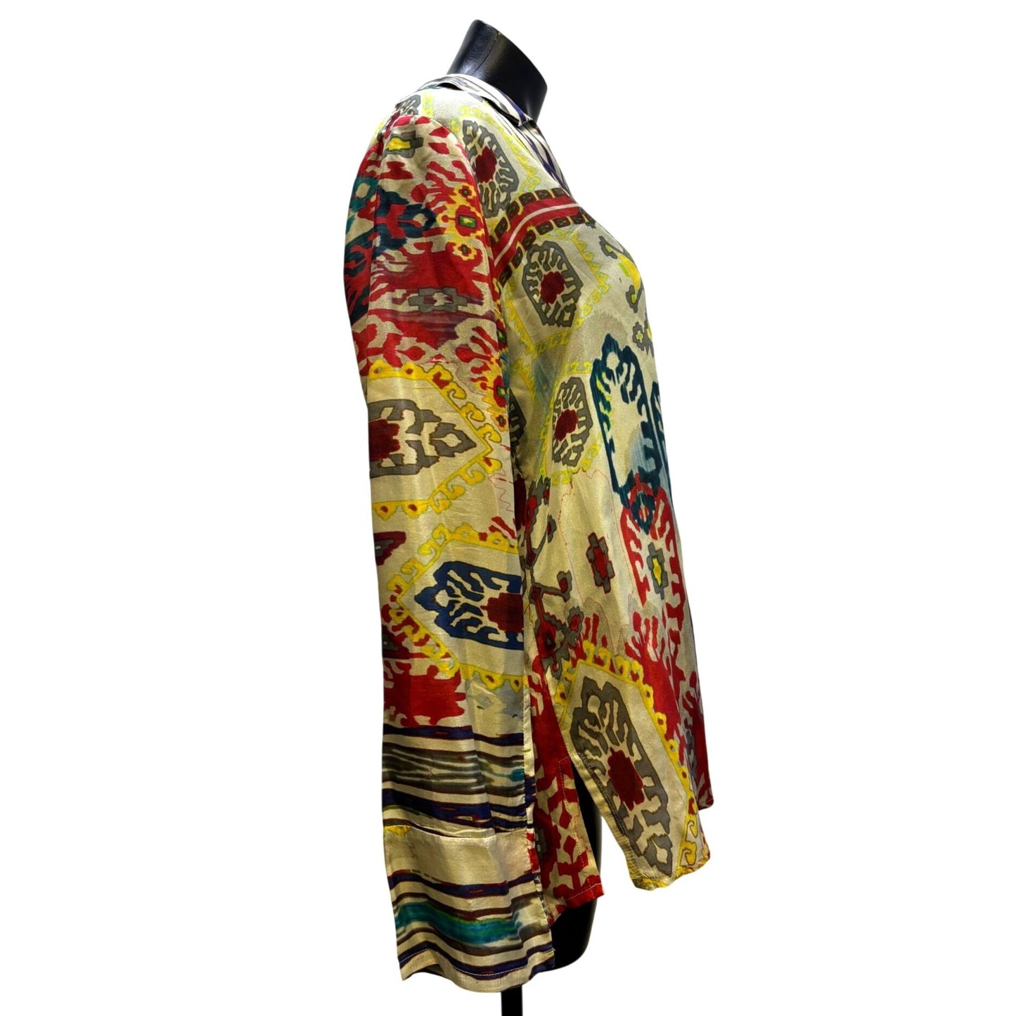 Johnny Was Silk Blouse Multicolor Long Sleeve M