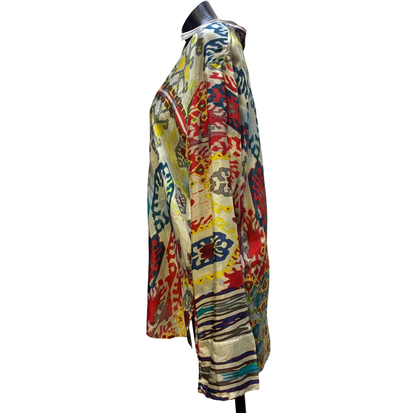Johnny Was Silk Blouse Multicolor Long Sleeve M