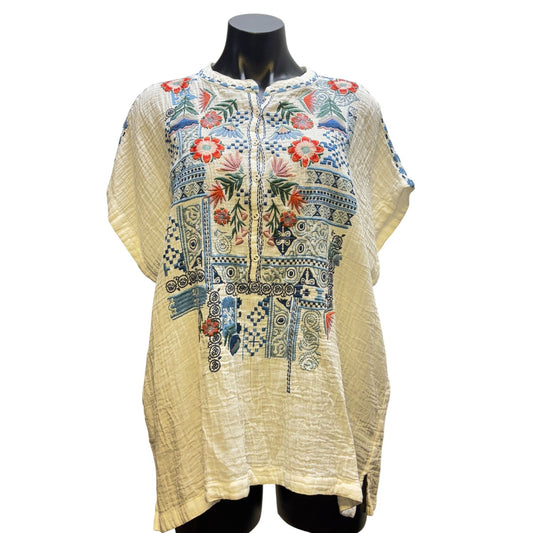 Johnny Was Embroidered White Blouse XL