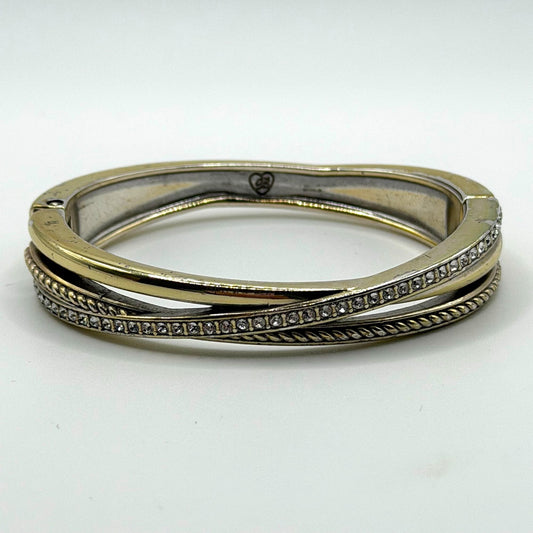 Brighton Silver Tone & Gold Tone Hinged Bangle Bracelet With Crystal Accents