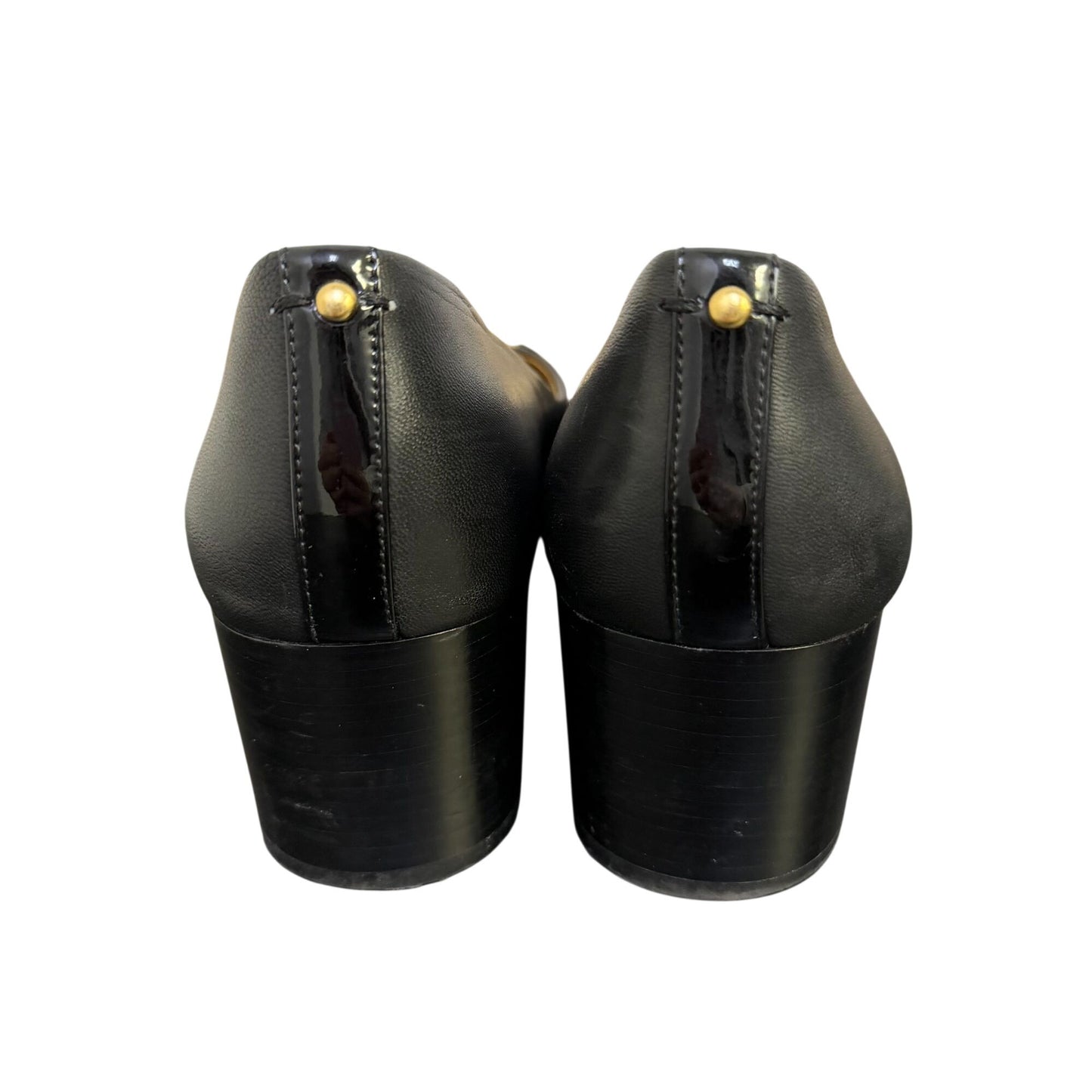 Tory Burch Black Leather Heels With Gold Logo Cap Toe Size 8.5