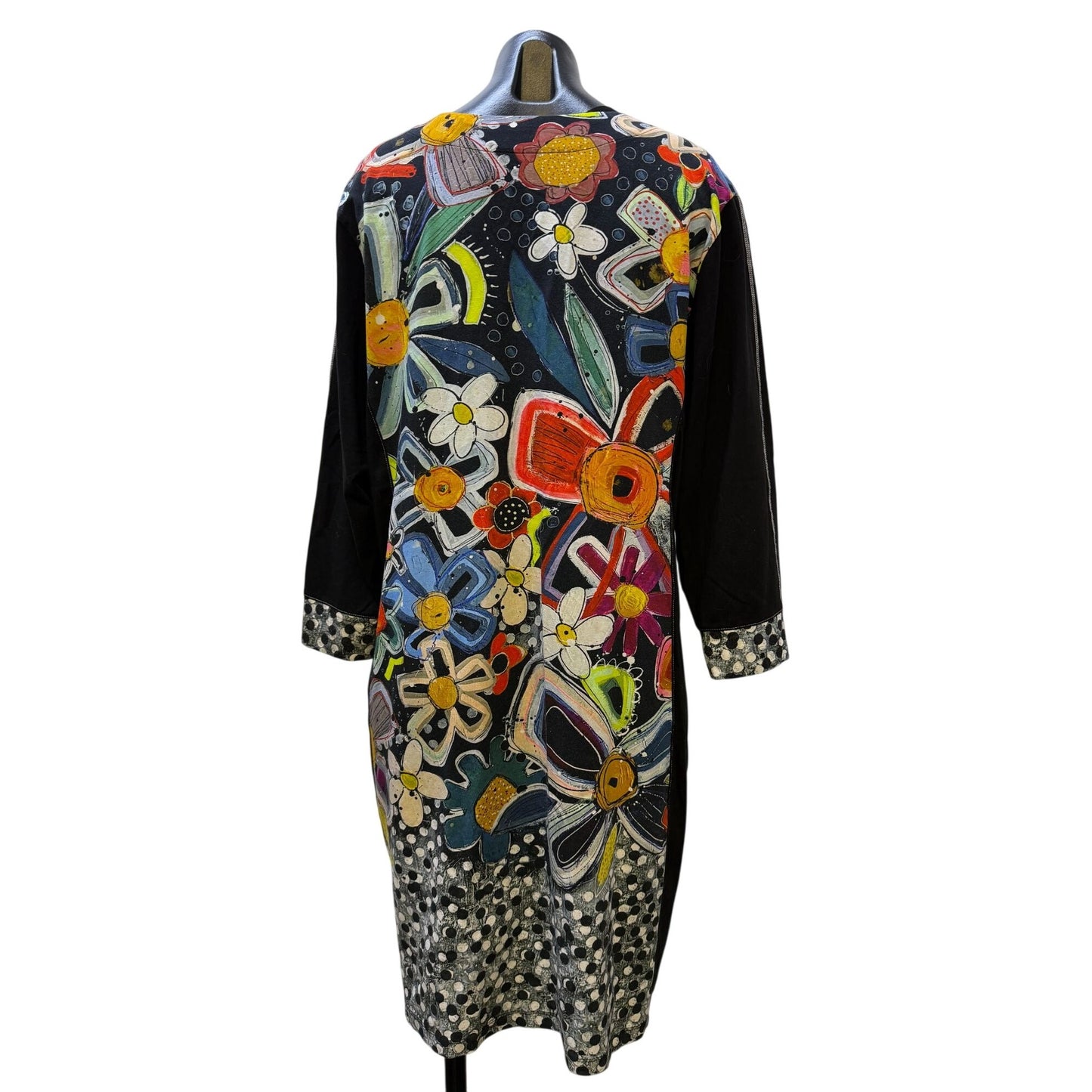 Simply Art By Dolcezza Black Multi Floral Print Dress With Front Zipper & 3/4 Sleeves XXL