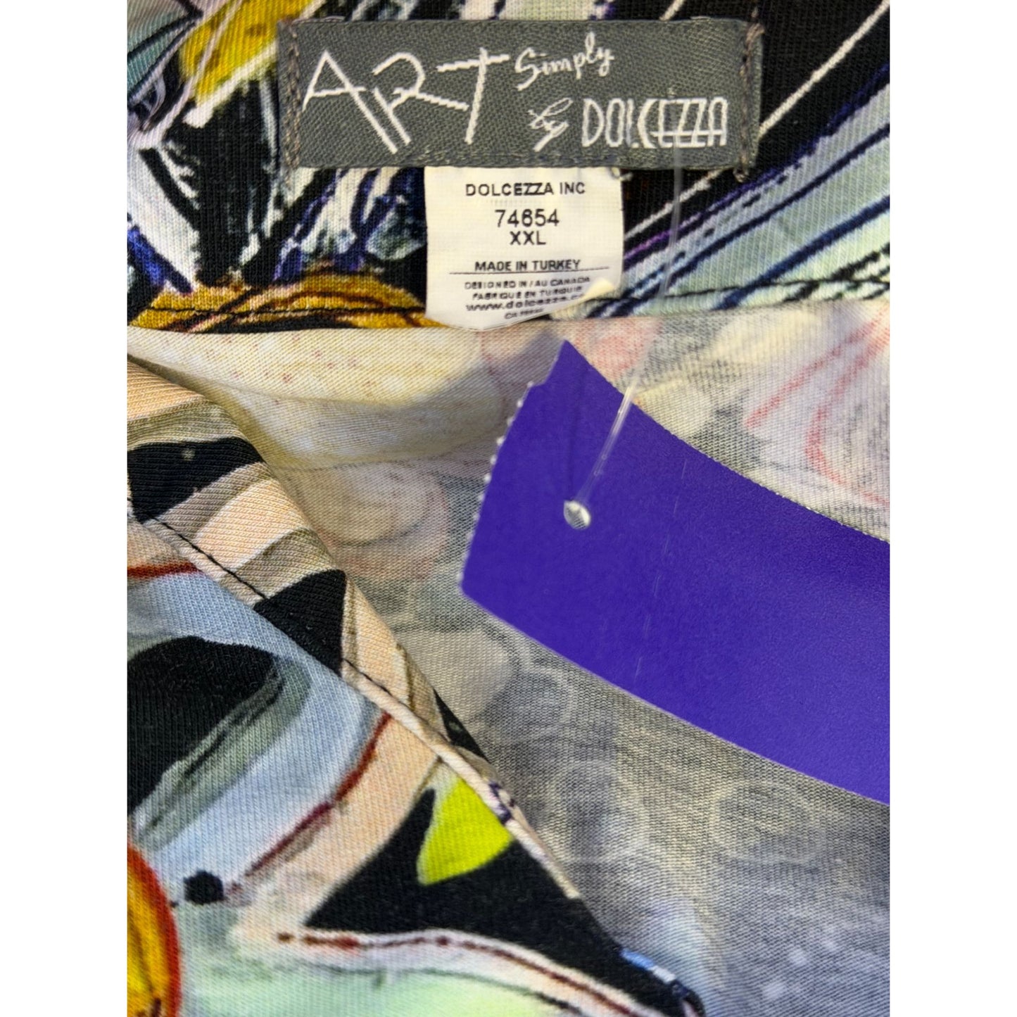 Simply Art By Dolcezza Black Multi Floral Print Dress With Front Zipper & 3/4 Sleeves XXL