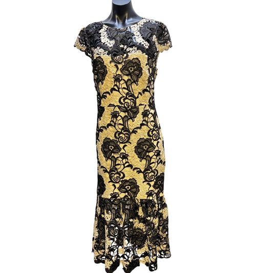 Antonio Melani Elegant Black & White Lace Floral Maxi Dress 12
