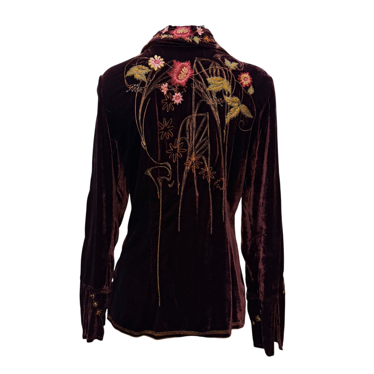 Johnny Was Embroidered Velvet Blouse Maroon Pink Floral M