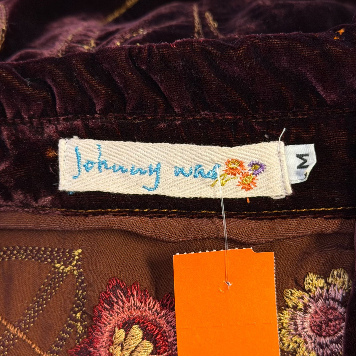 Johnny Was Embroidered Velvet Blouse Maroon Pink Floral M