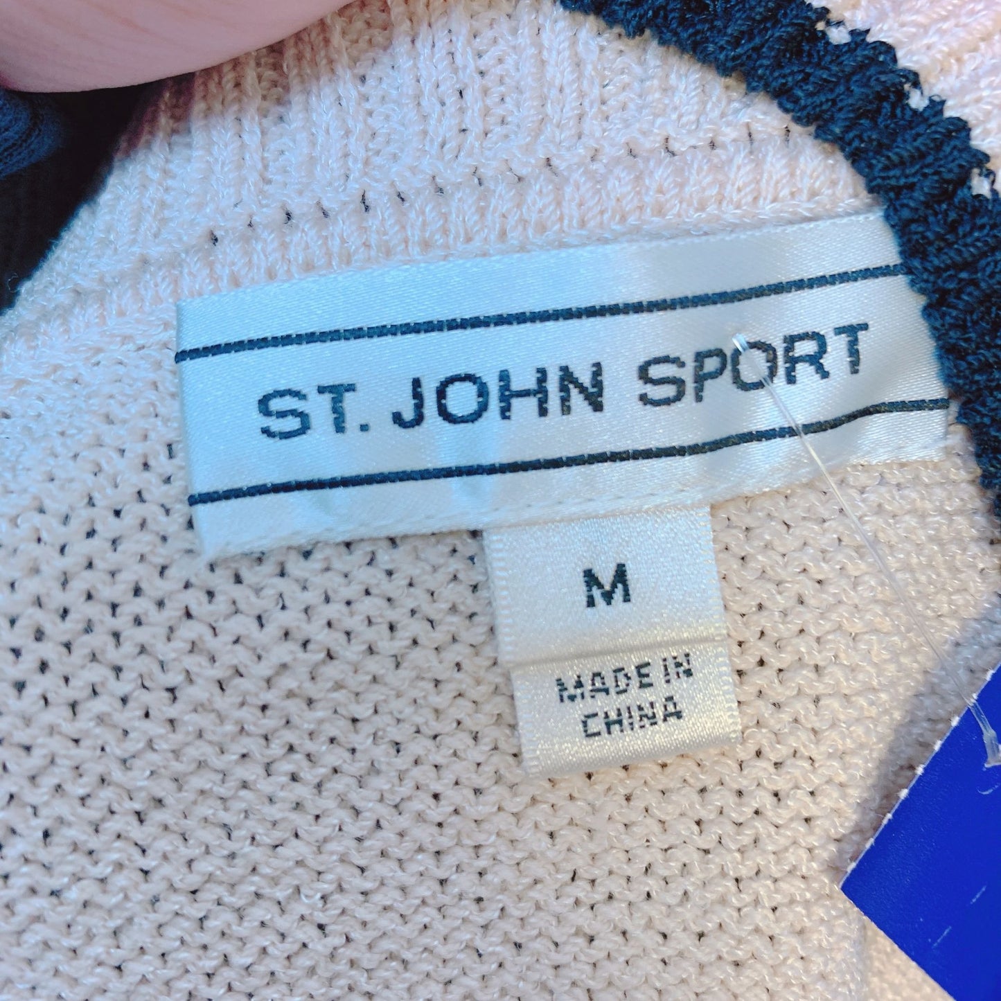 St. John Sport Cream Black Knit Cardigan Zipper Braided Sleeve Detail M