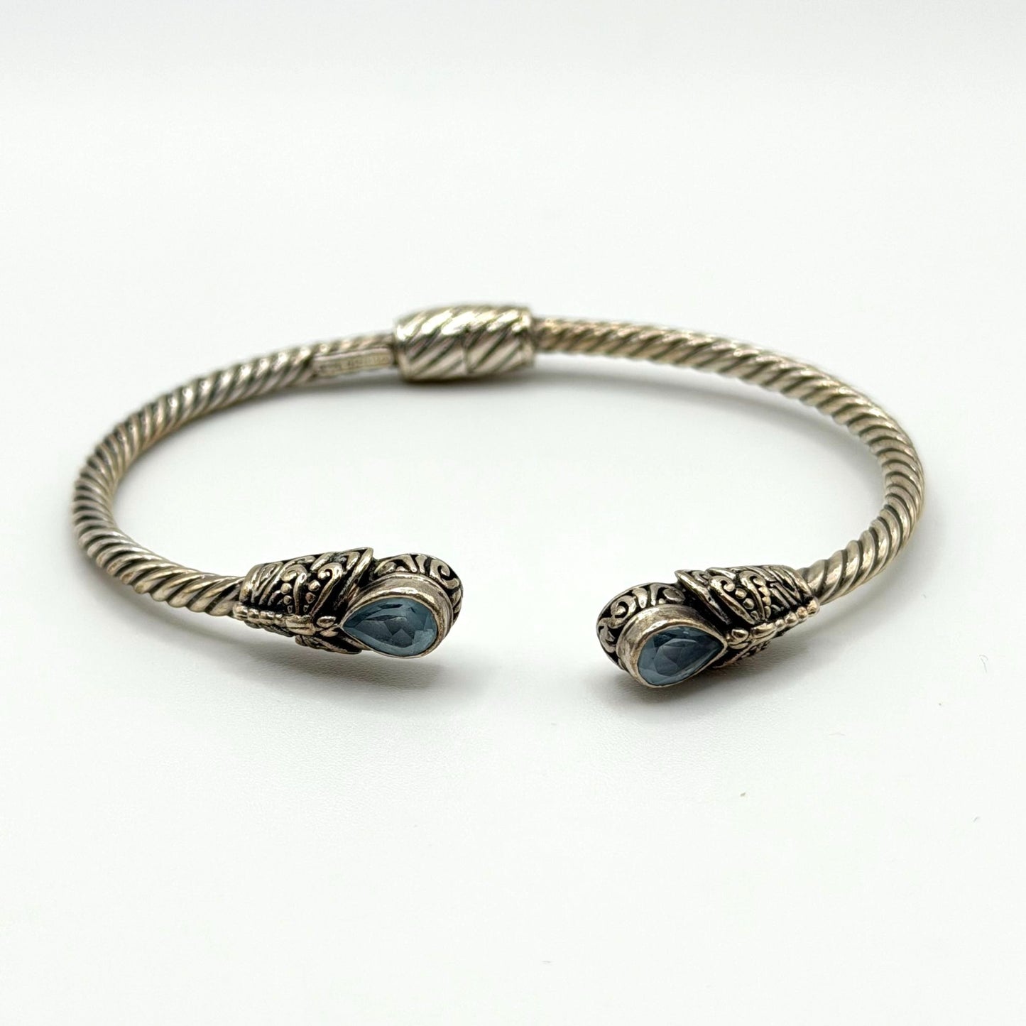 Novica Sterling Silver 925 Twisted Cuff Bracelet Blue Topaz Handmade