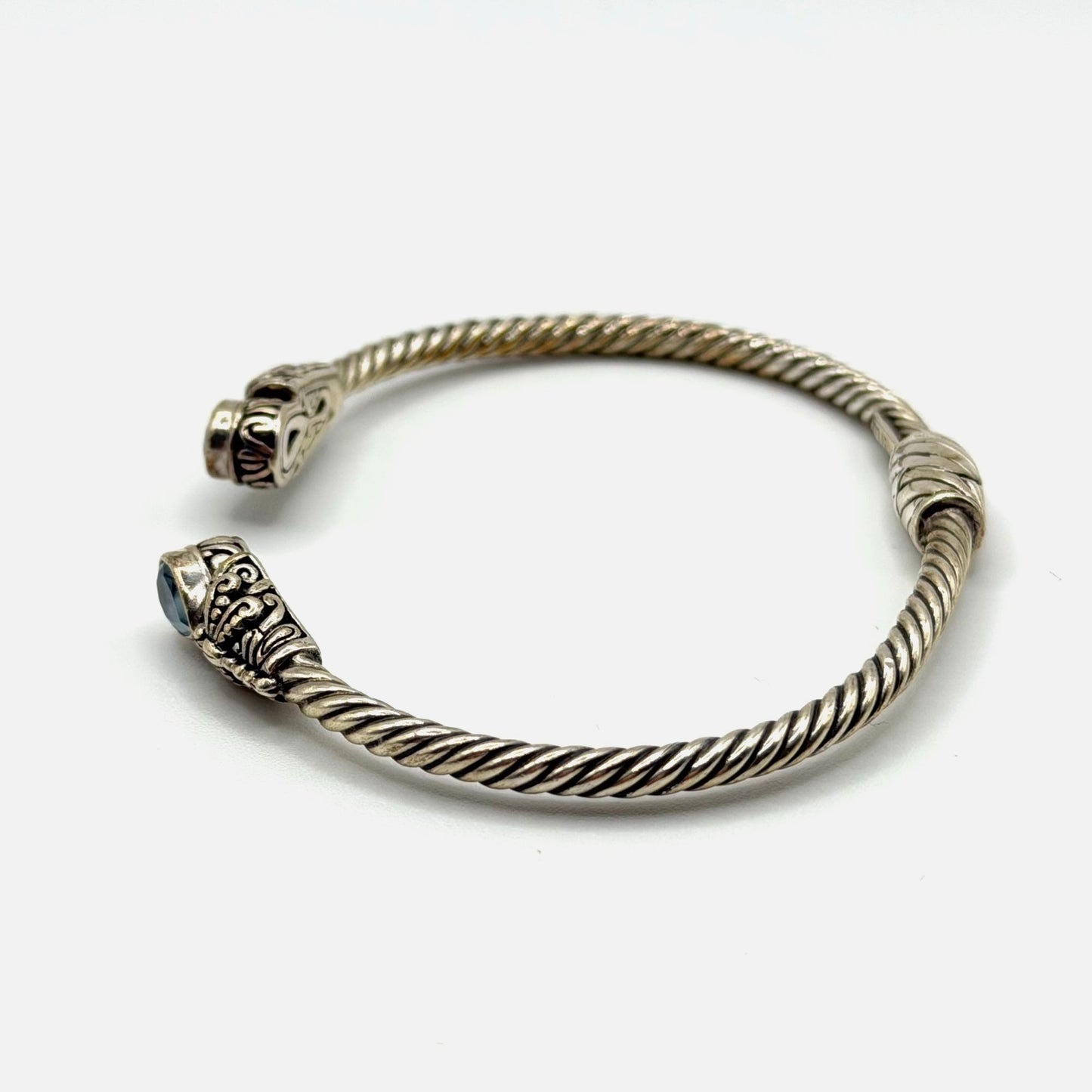 Novica Sterling Silver 925 Twisted Cuff Bracelet Blue Topaz Handmade