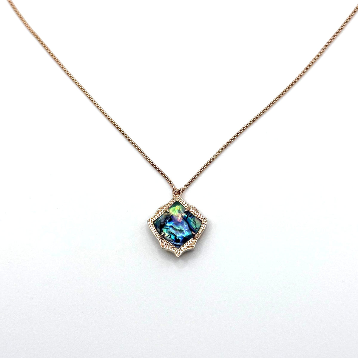 NWT Kendra Scott Kacey Necklace Rose Gold With Abalone Pendant