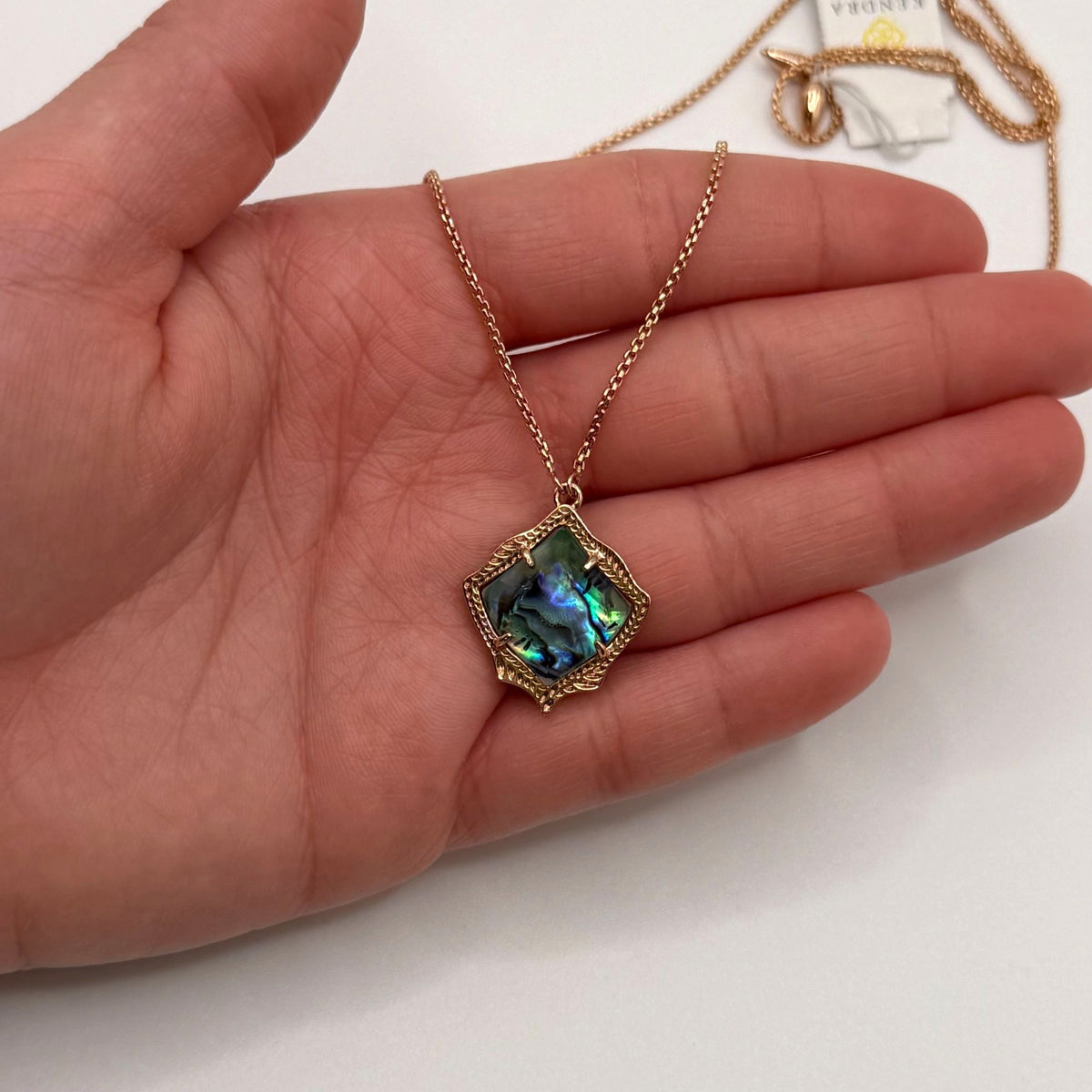 NWT Kendra Scott Kacey Necklace Rose Gold With Abalone Pendant