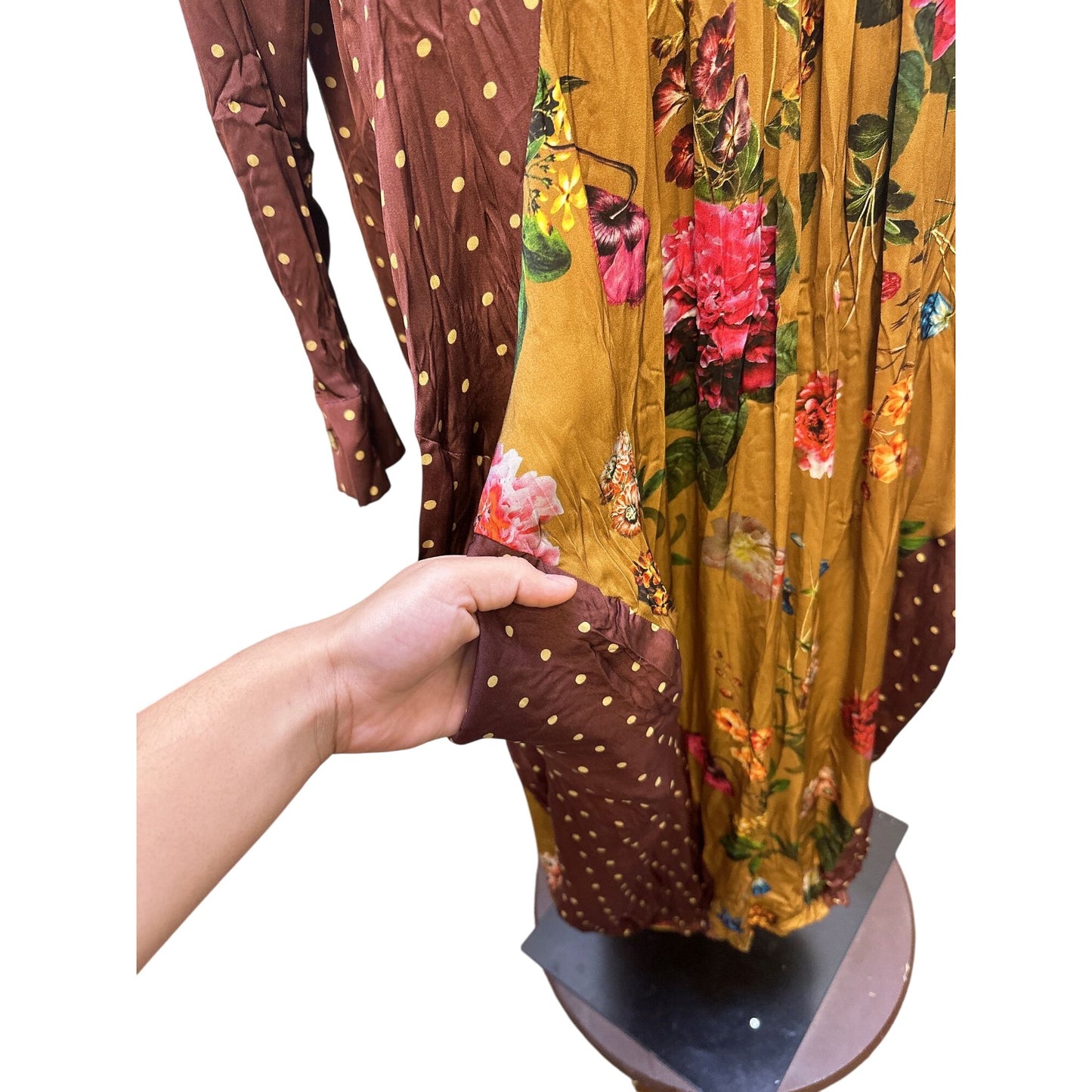 Alembika Gold & Burgundy Print Dress Size 10/12 (Alembika 3)