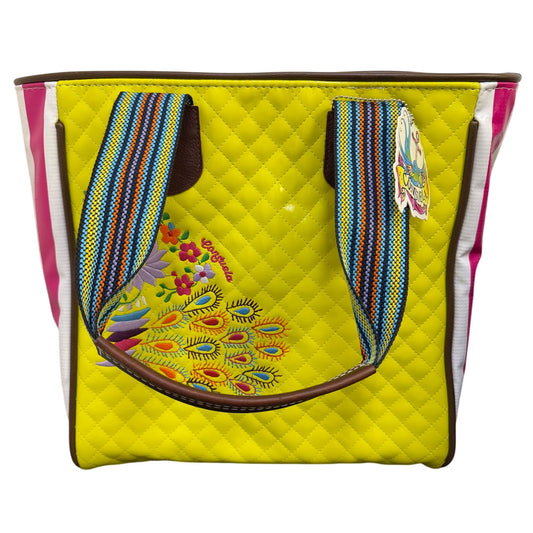 Consuela Classic Tote Yellow With Pink Stripes & Multicolor Handles