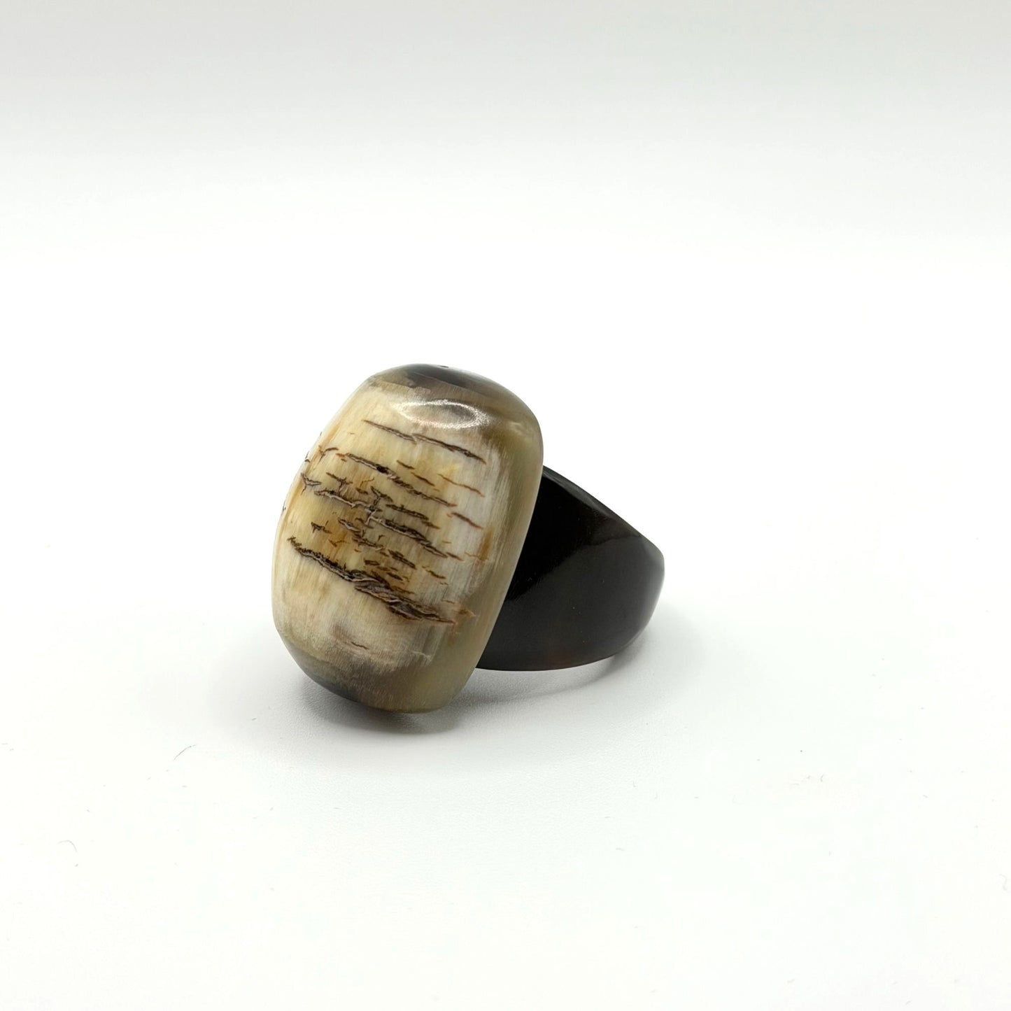 Buffalo Horn Ring Handmade Black & Beige Natural Grain Size 10.5