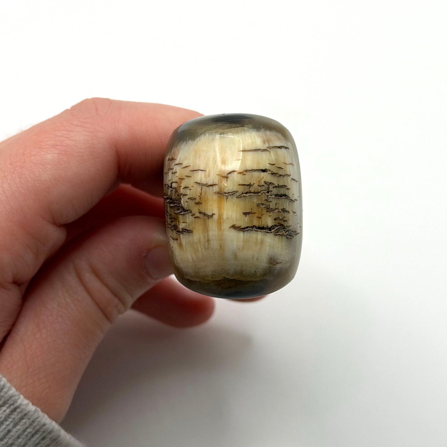 Buffalo Horn Ring Handmade Black & Beige Natural Grain Size 10.5