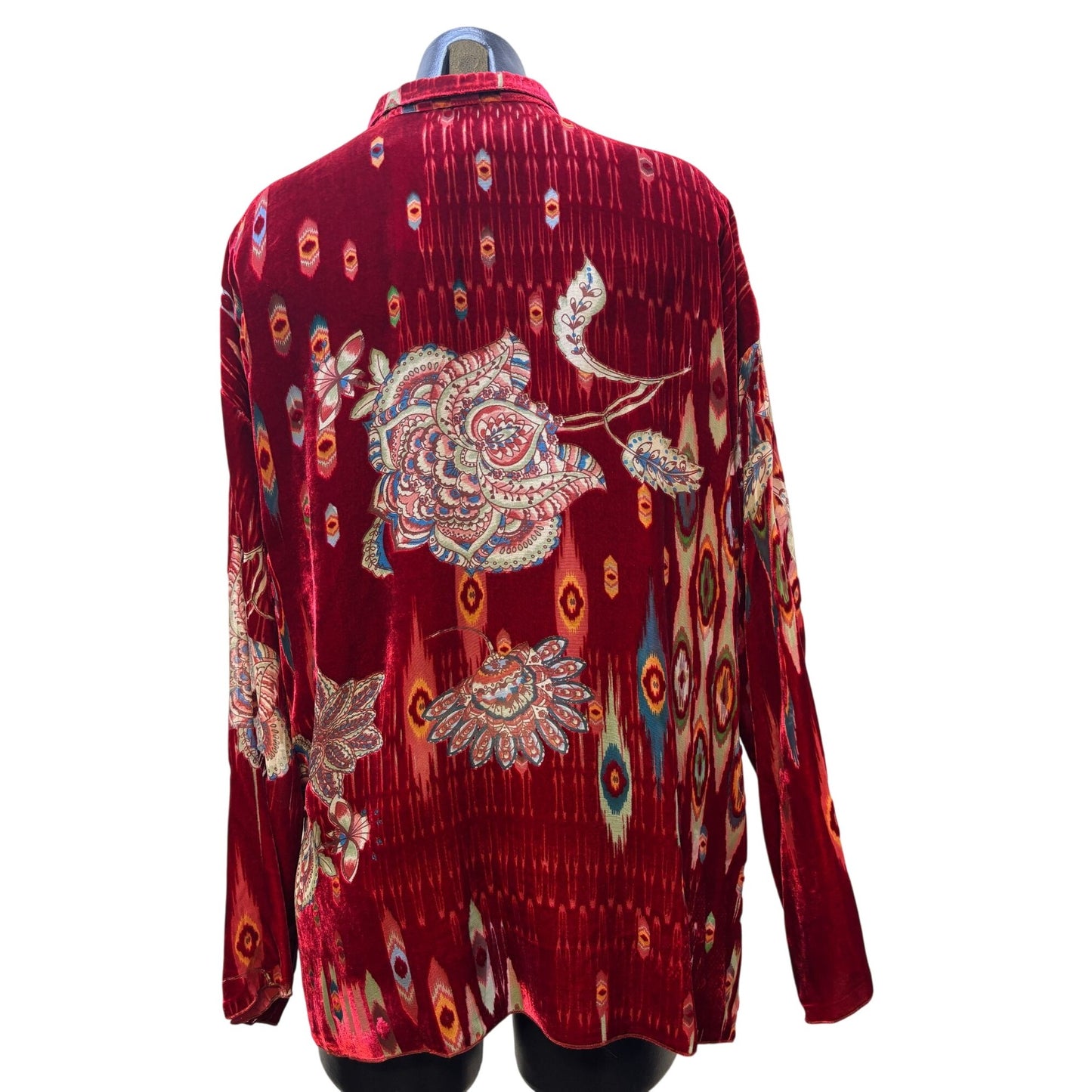 Johnny Was Red Velvet Button-Up Blouse S