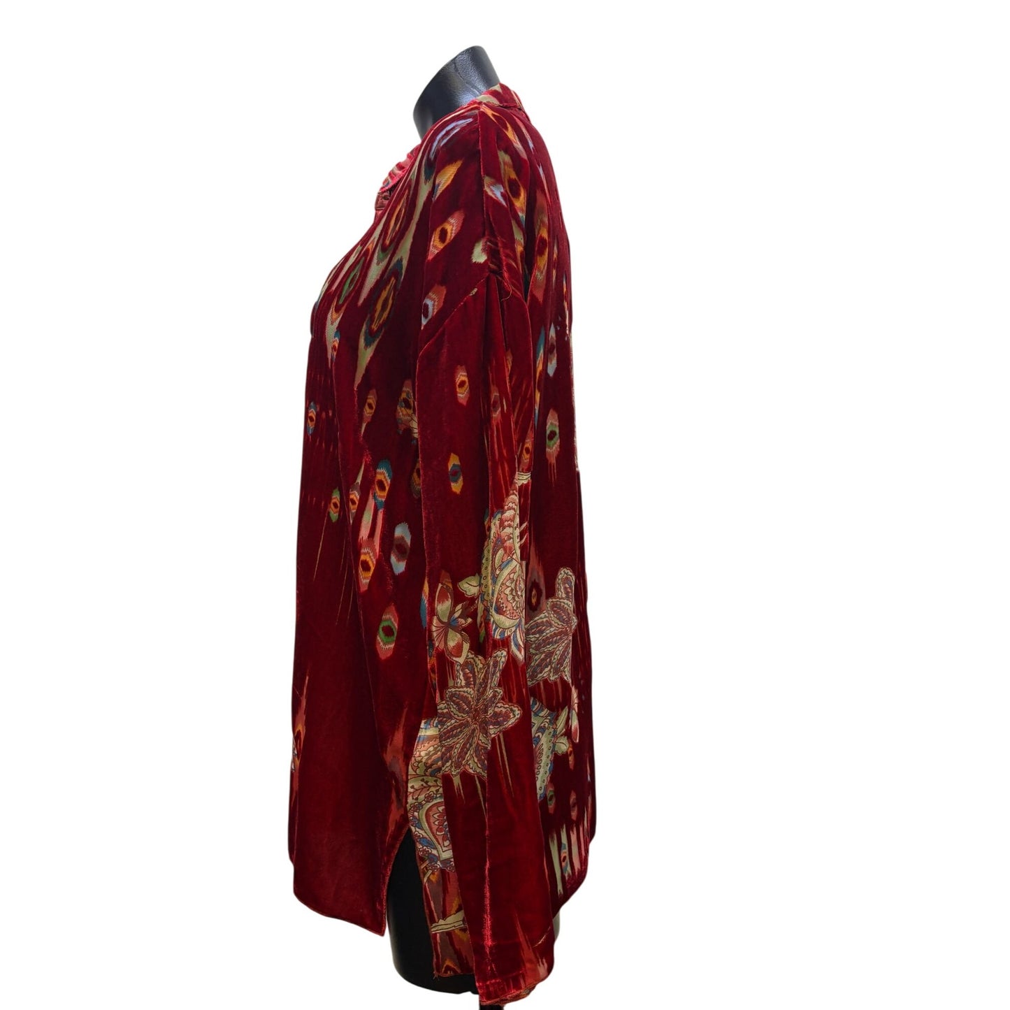 Johnny Was Red Velvet Button-Up Blouse S