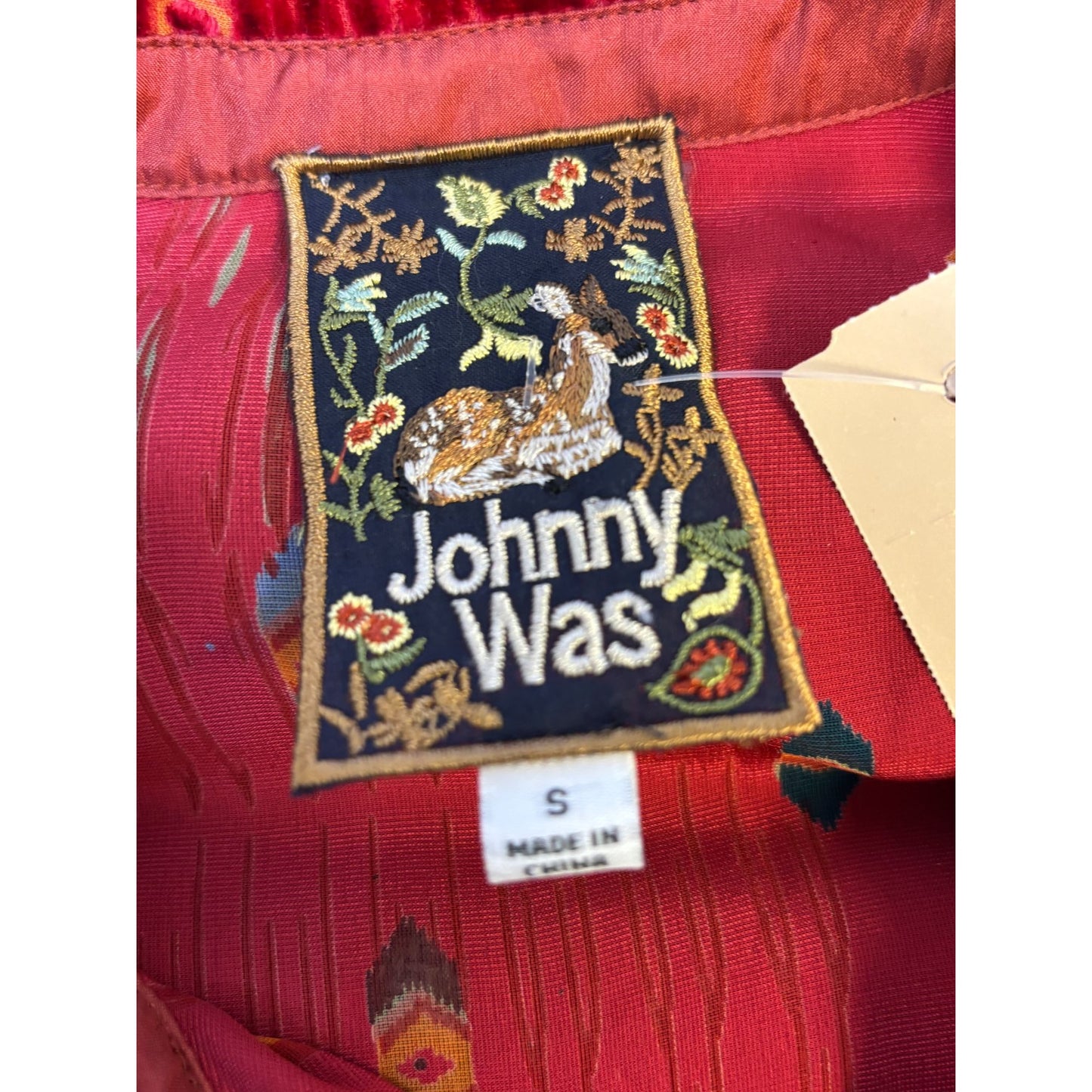 Johnny Was Red Velvet Button-Up Blouse S