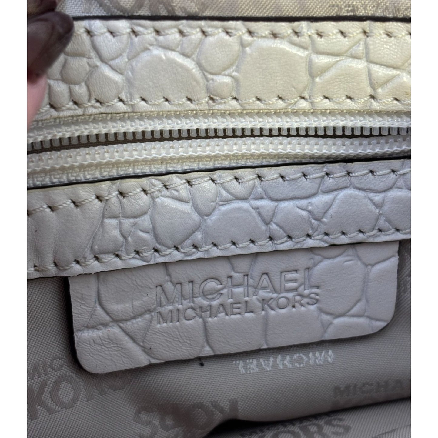 Michael Kors Bone Crocodile-Embossed Leather Shoulder Bag