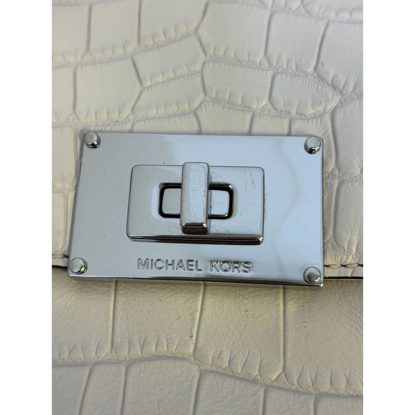 Michael Kors Bone Crocodile-Embossed Leather Shoulder Bag