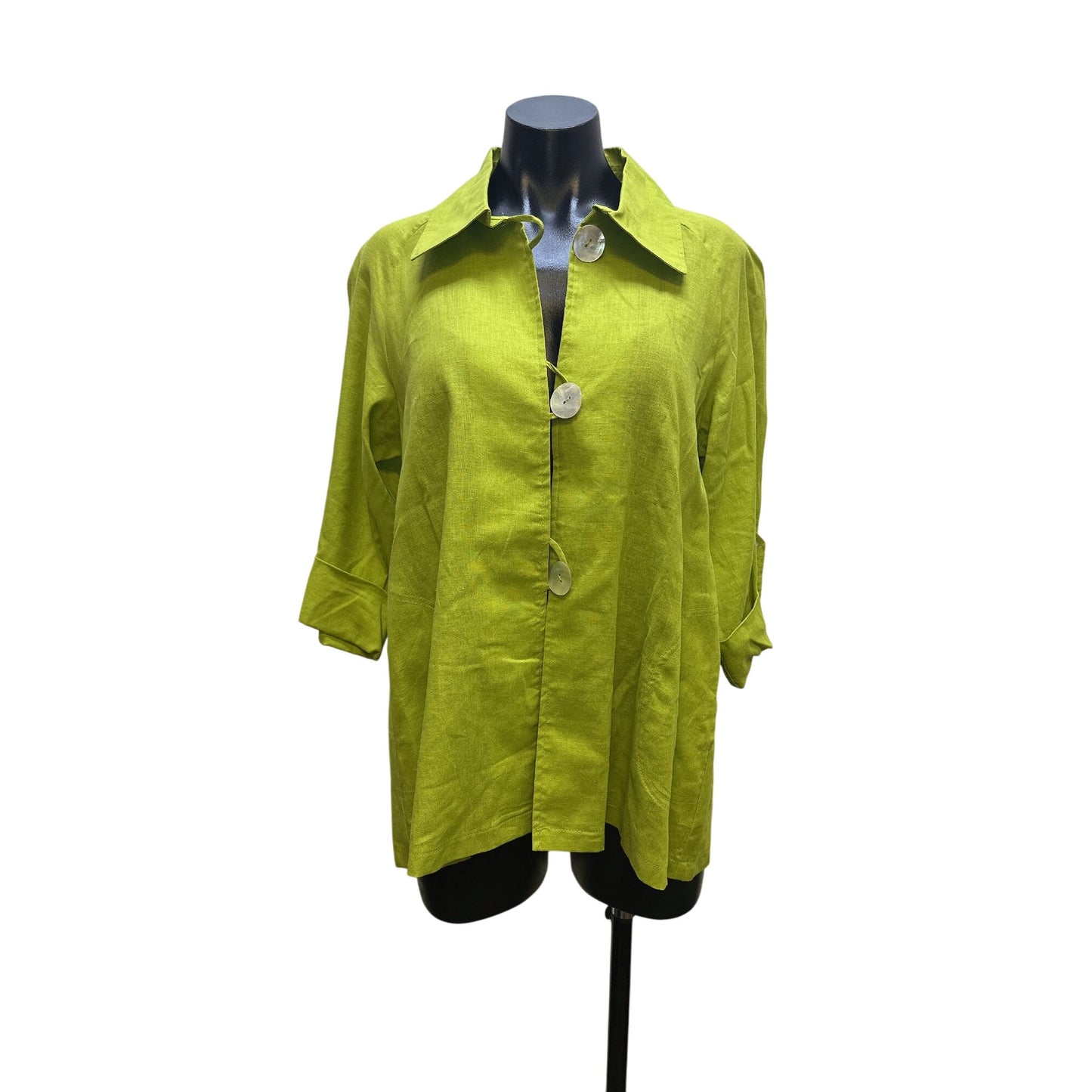 NWT Luii Lime Green Button-Up Blouse w/seashell buttons