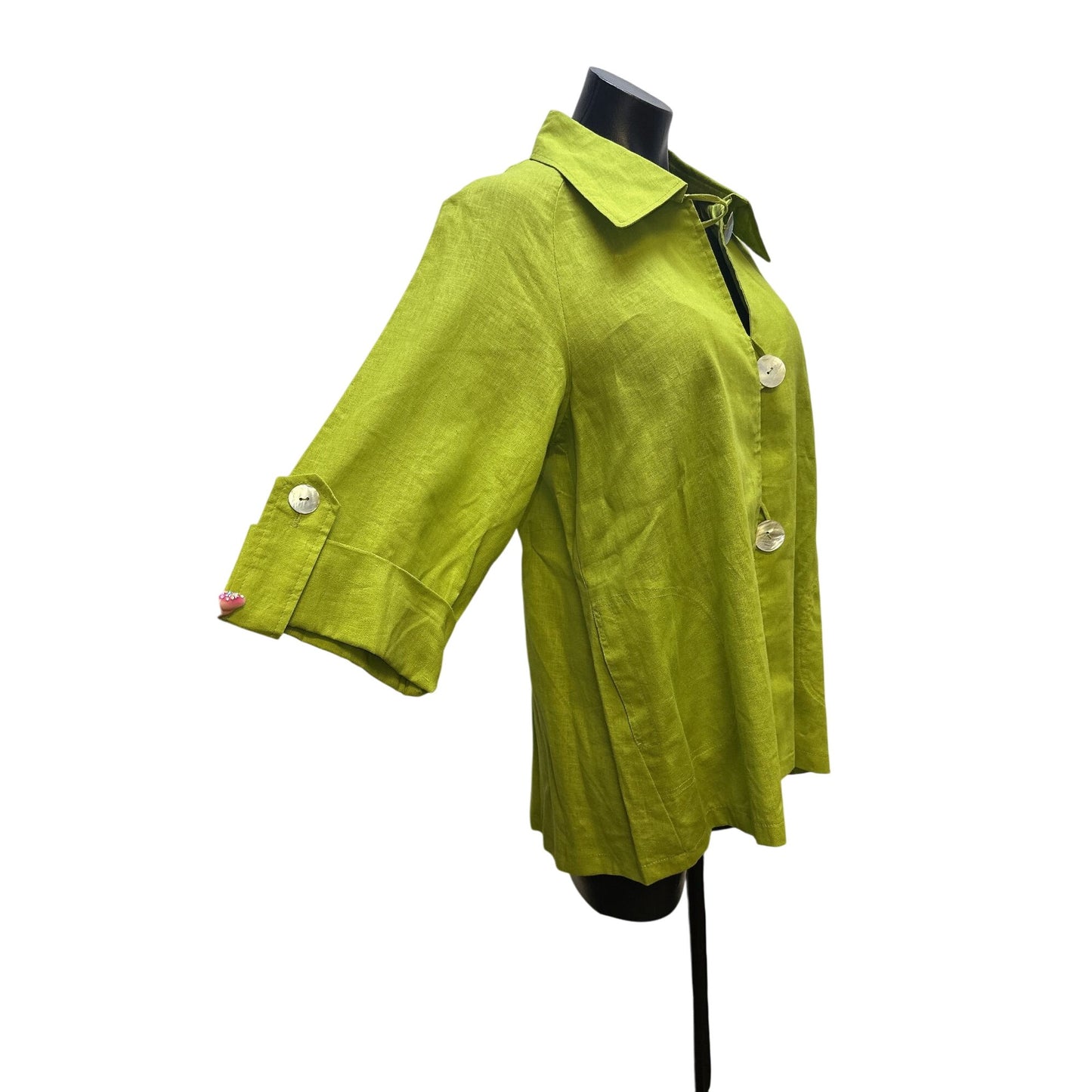 NWT Luii Lime Green Button-Up Blouse w/seashell buttons